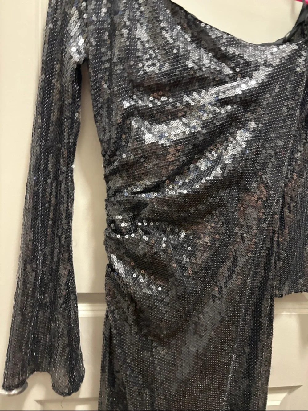 LPA Black Sequin Long-Sleeve Draped Gown - Picture 10 of 12